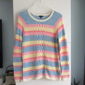Talbots Women's Sweater Striped Cable Pattern Long Sleeve, Sz M Multicolor